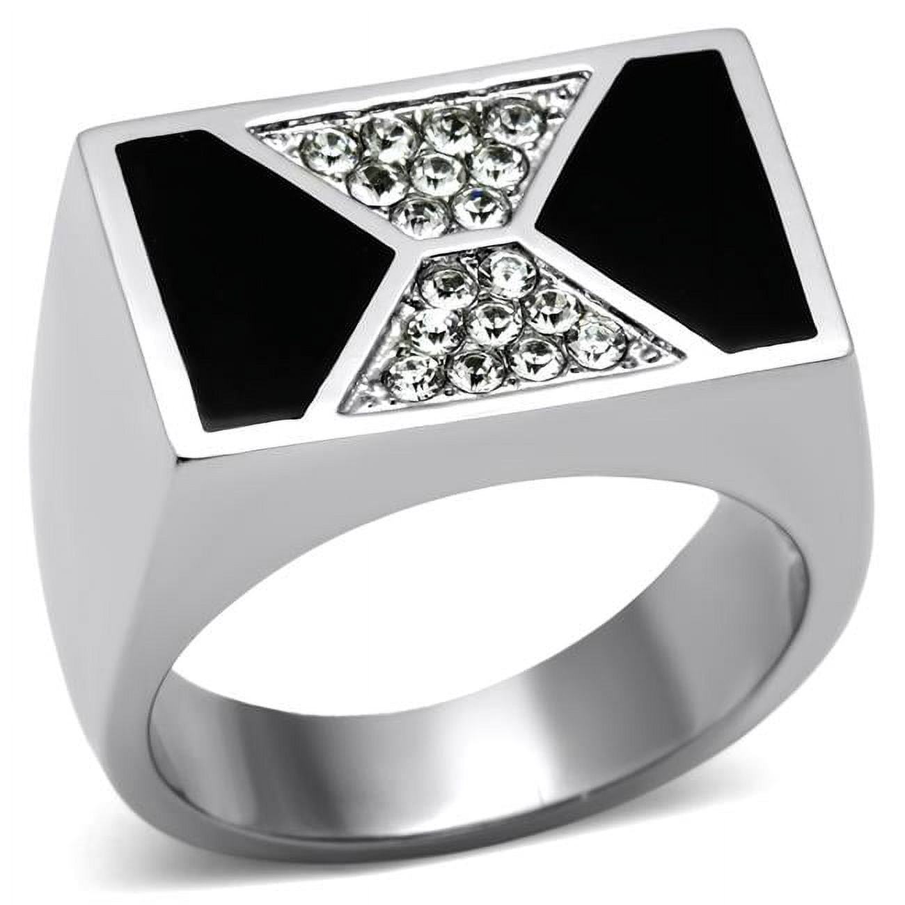 TK708-11 Men High Polished Stainless Steel Ring with Top Grade Crystal in Clear - Size 11