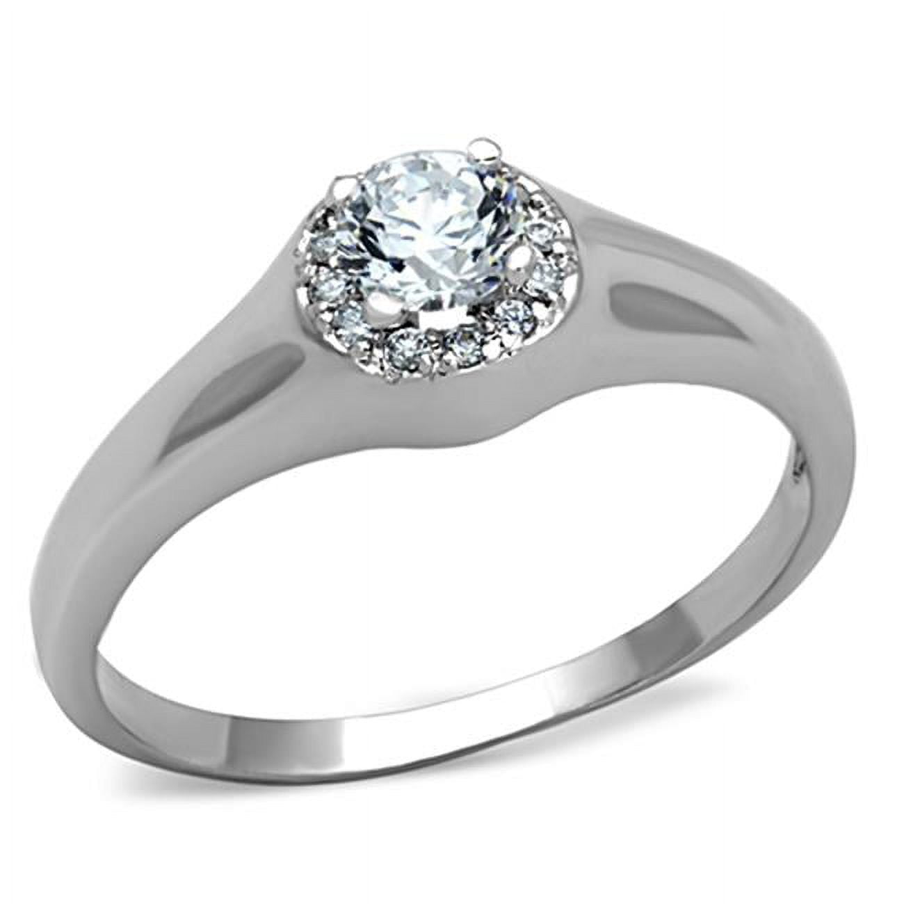 Women Rhodium Brass Ring with AAA Grade CZ in Clear - Size 6