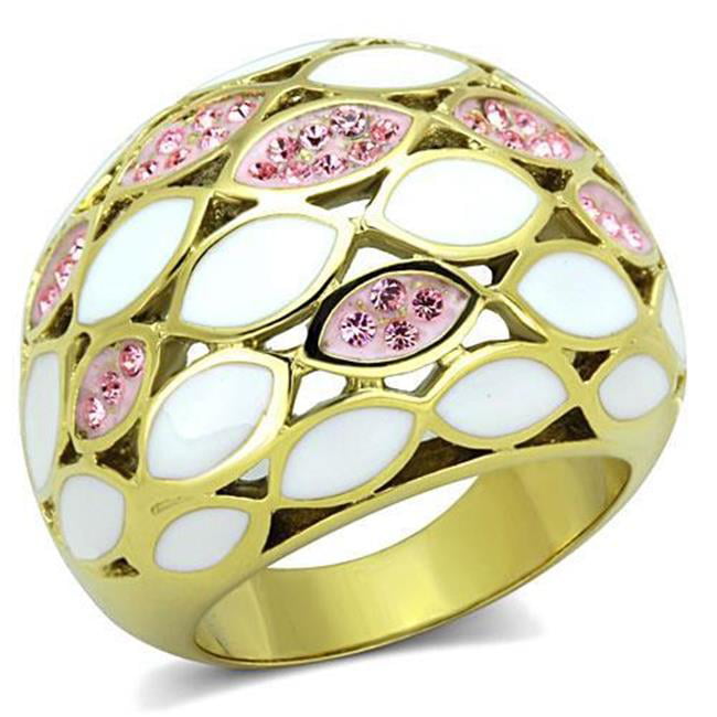 TK1742-6 Women IP Gold Stainless Steel Ring with Top Grade Crystal in Light Rose - Size 6
