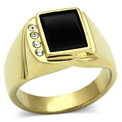 Men IP Gold Stainless Steel Ring with Semi-Precious in Jet - Size 11