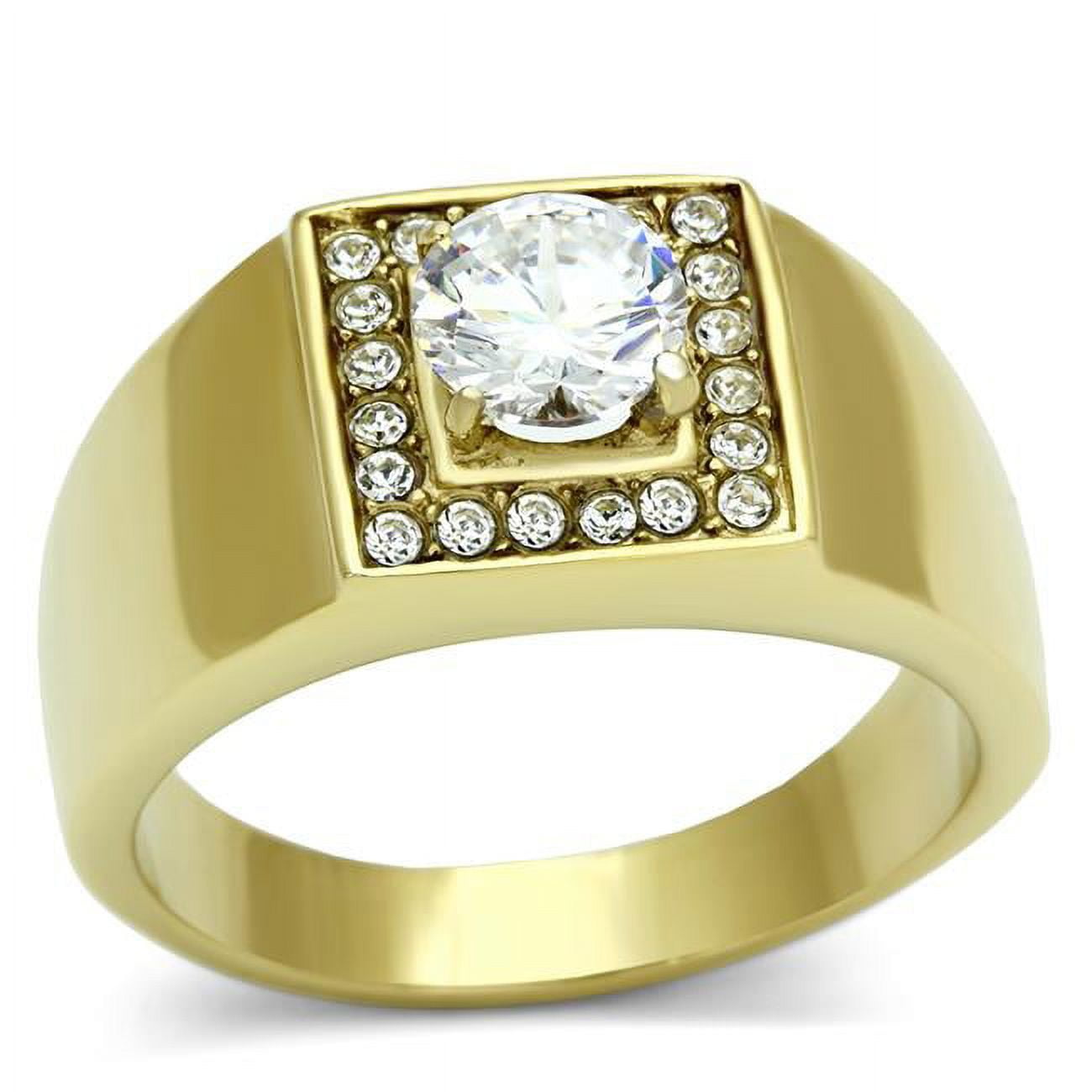Men IP Gold Stainless Steel Ring with AAA Grade CZ in Clear - Size 9