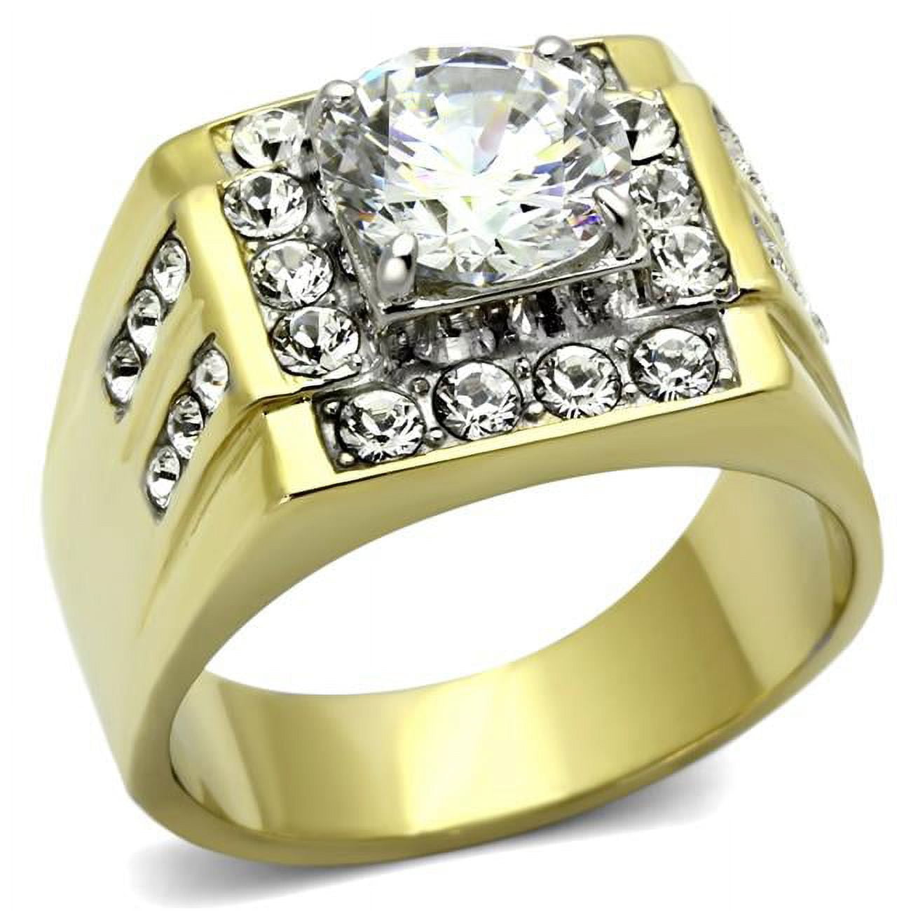 Men Two-Tone IP Gold Stainless Steel Ring with AAA Grade CZ in Clear - Size 9