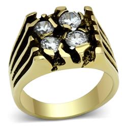 TK772-9 Men IP Gold Stainless Steel Ring with AAA Grade CZ in Clear - Size 9