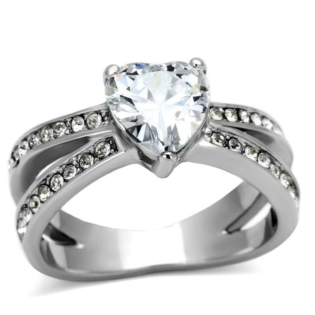 Women High Polished Stainless Steel Ring with AAA Grade CZ in Clear - Size 9