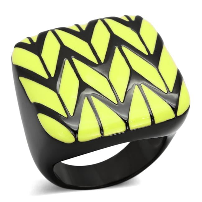 Women IP Black Stainless Steel Ring with Epoxy in Topaz - Size 8