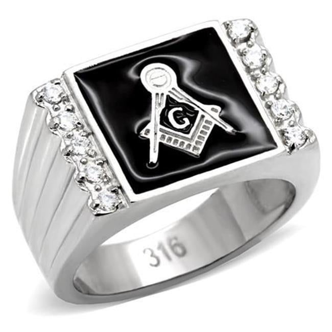 TK8X030-12 Men High Polished Stainless Steel Ring with AAA Grade CZ in Clear - Size 12