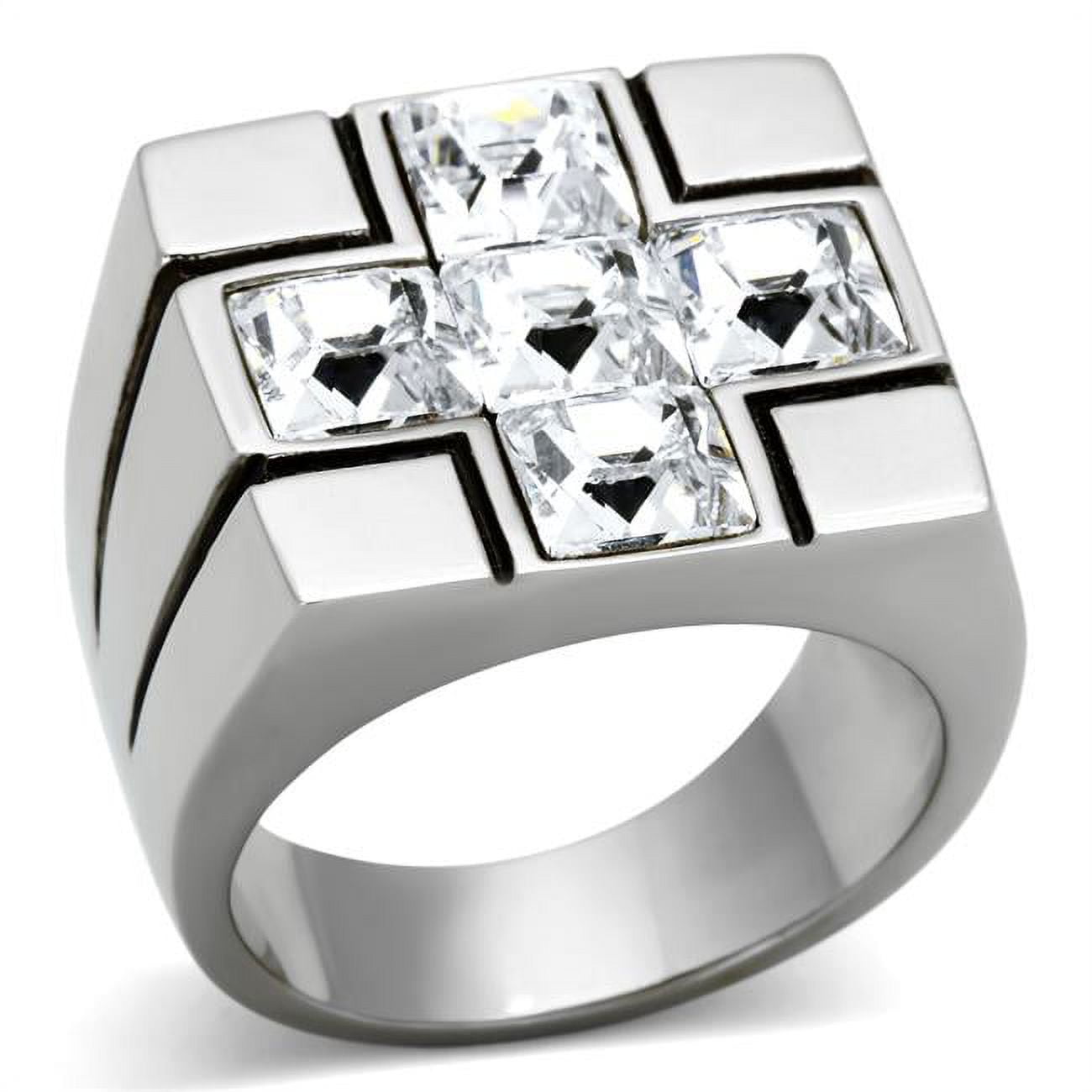 TK919-10 Men High Polished Stainless Steel Ring with Top Grade Crystal in Clear - Size 10