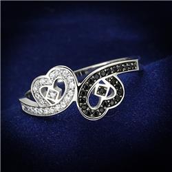 Women Rhodium 925 Sterling Silver Ring with AAA Grade CZ in Black Diamond - Size 9