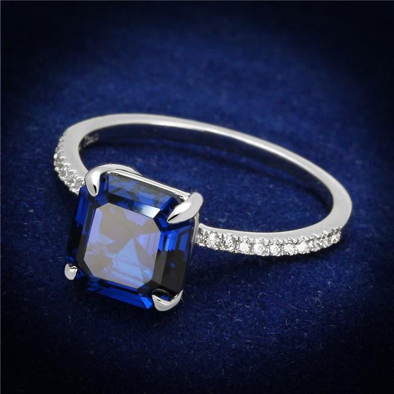 TS177-6 Women Rhodium 925 Sterling Silver Ring with Synthetic in London Blue - Size 6