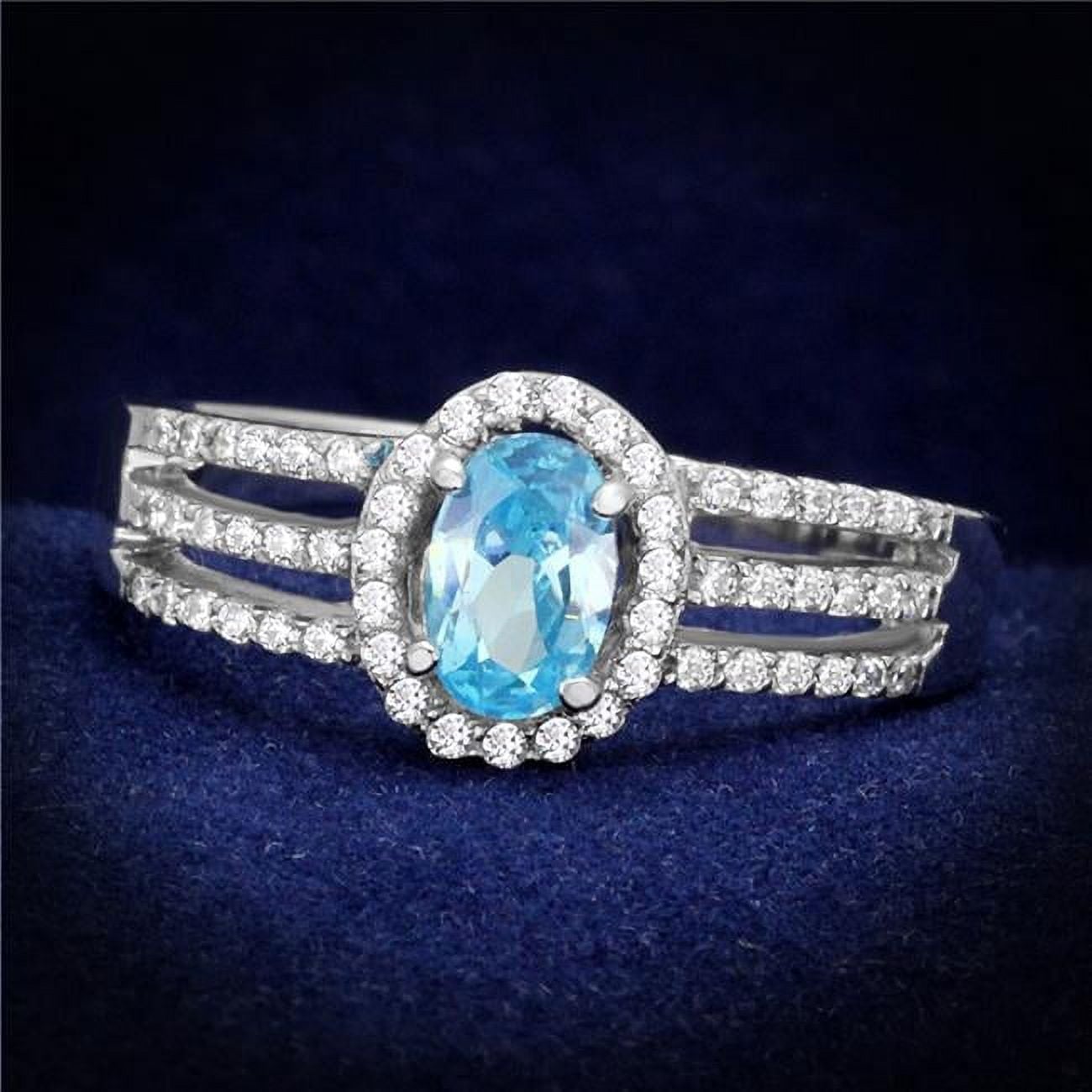 TS184-6 Women Rhodium 925 Sterling Silver Ring with AAA Grade CZ in Sea Blue - Size 6