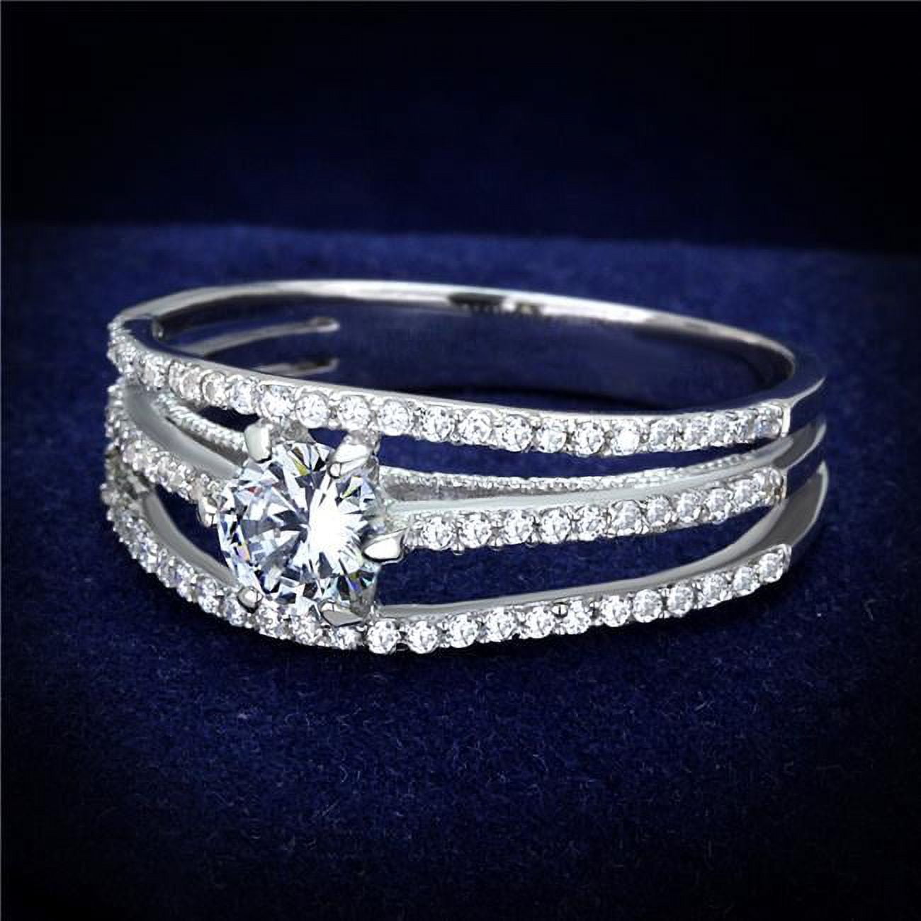 TS185-8 Women Rhodium 925 Sterling Silver Ring with AAA Grade CZ in Clear - Size 8