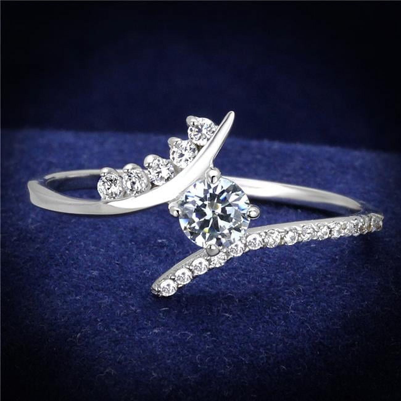 TS199-7 Women Rhodium 925 Sterling Silver Ring with AAA Grade CZ in Clear - Size 7