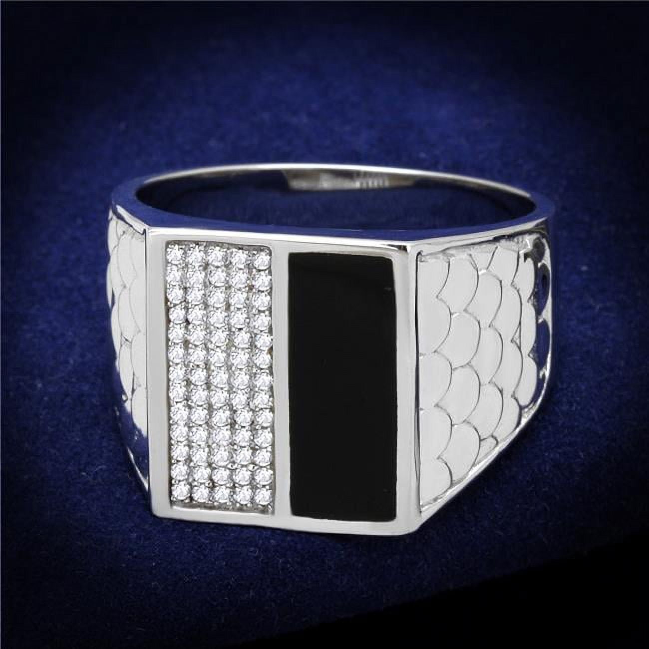Men Rhodium 925 Sterling Silver Ring with AAA Grade CZ in Clear - Size 9