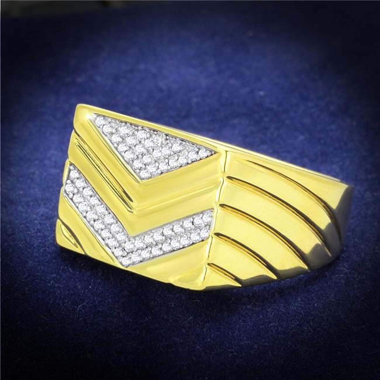 Men Gold & Rhodium 925 Sterling Silver Ring with AAA Grade CZ in Clear - Size 9