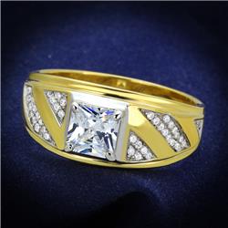 TS247-10 Men Gold & Rhodium 925 Sterling Silver Ring with AAA Grade CZ in Clear - Size 10