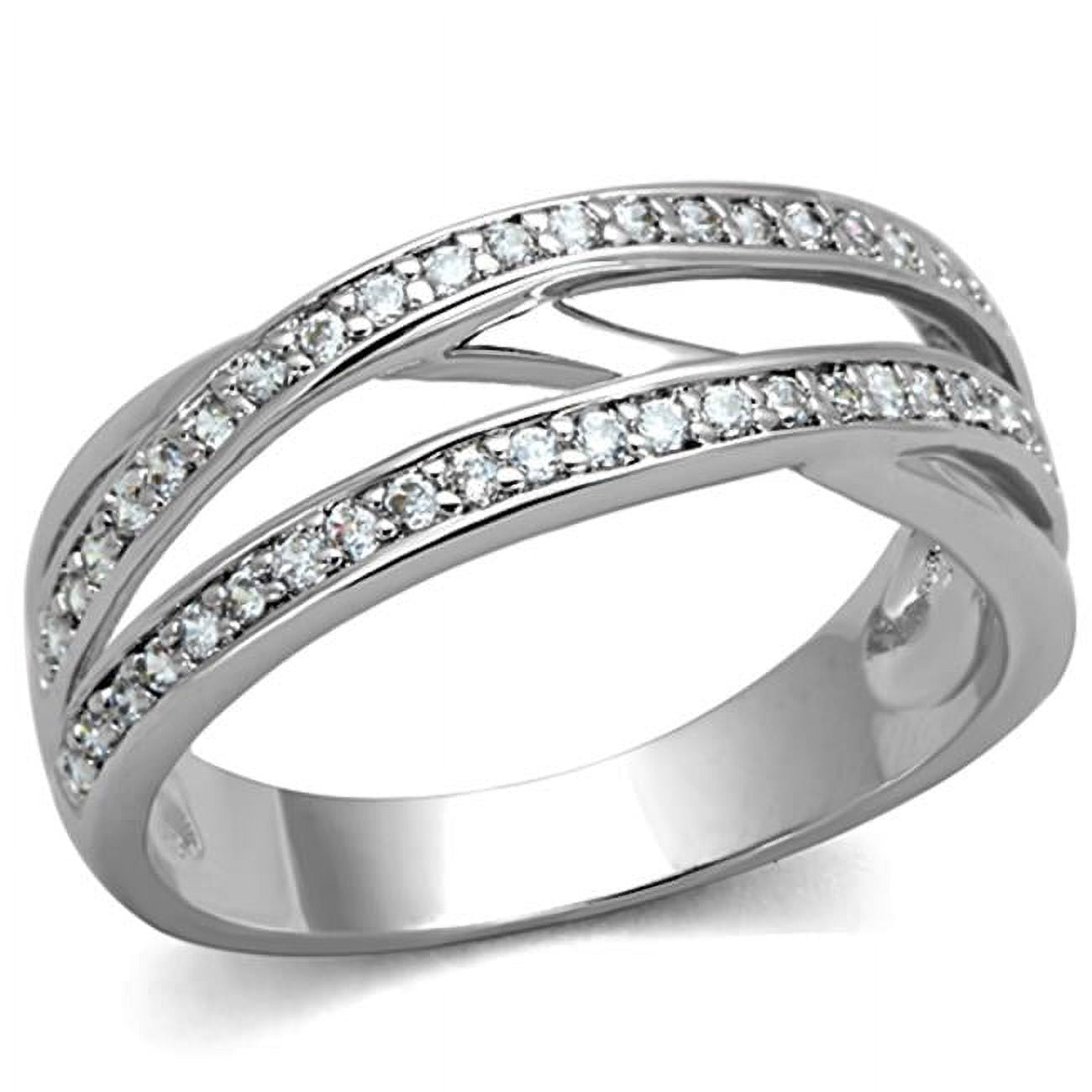 Women Rhodium Brass Ring with AAA Grade CZ in Clear - Size 5
