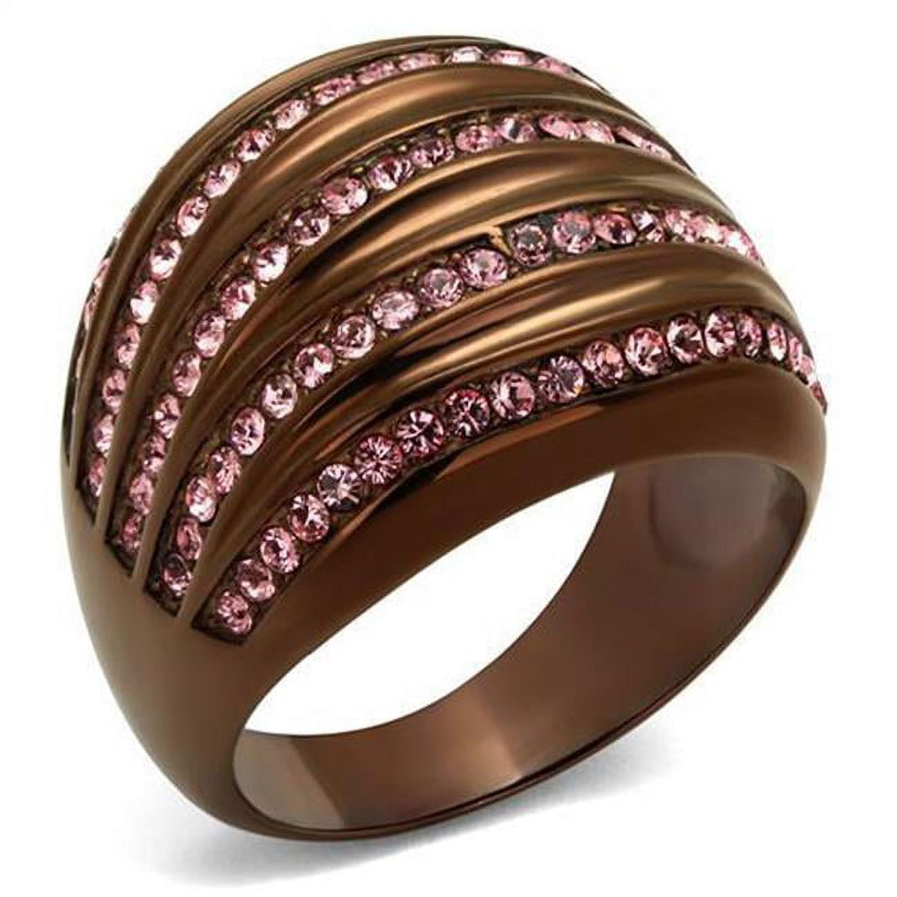 Women IP Coffee Light Stainless Steel Ring with Top Grade Crystal in Light Rose - Size 10