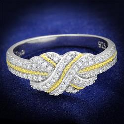 TS370-6 Women Reverse Two-Tone 925 Sterling Silver Ring with AAA Grade CZ in Clear - Size 6