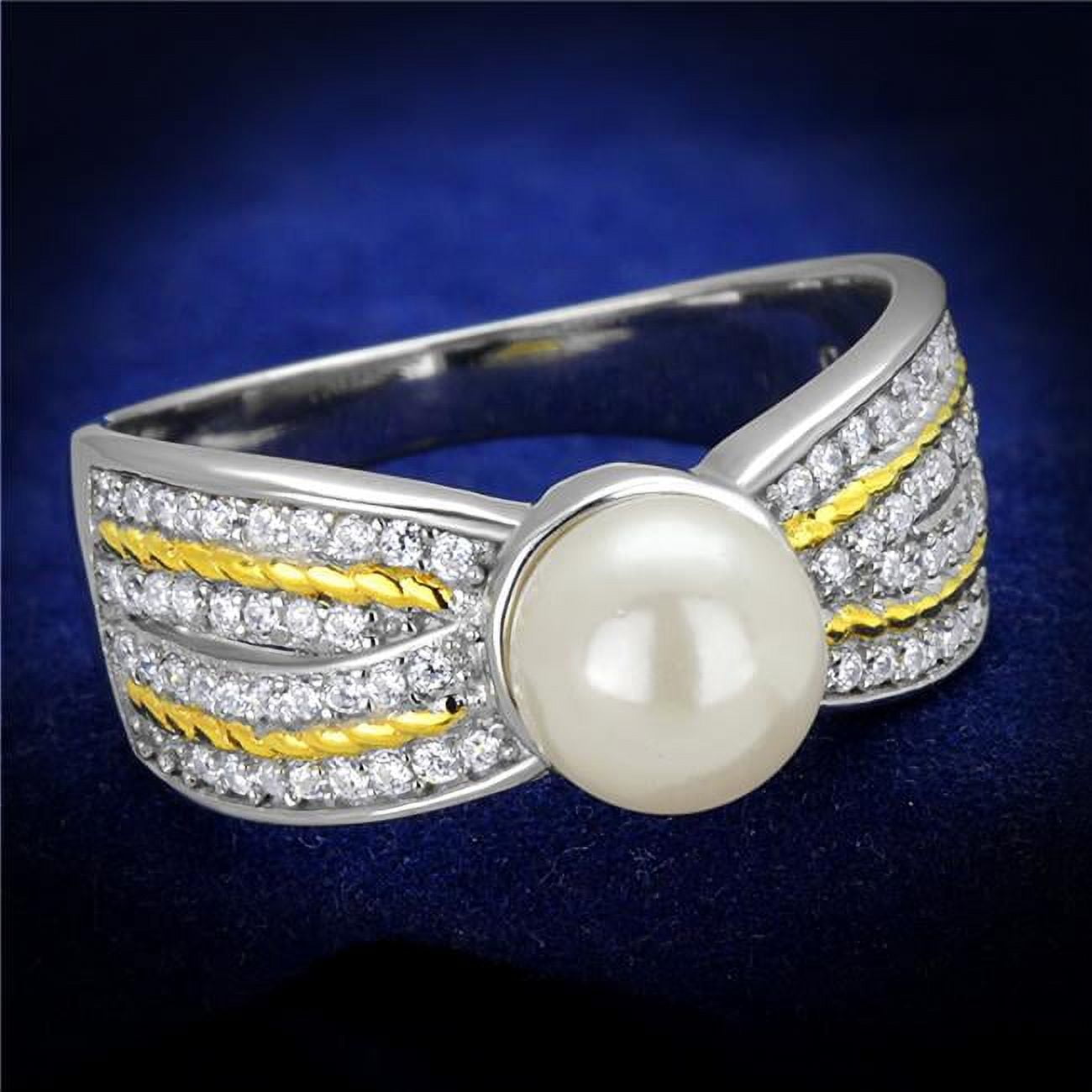 TS377-7 Women Reverse Two-Tone 925 Sterling Silver Ring with Synthetic in White - Size 7