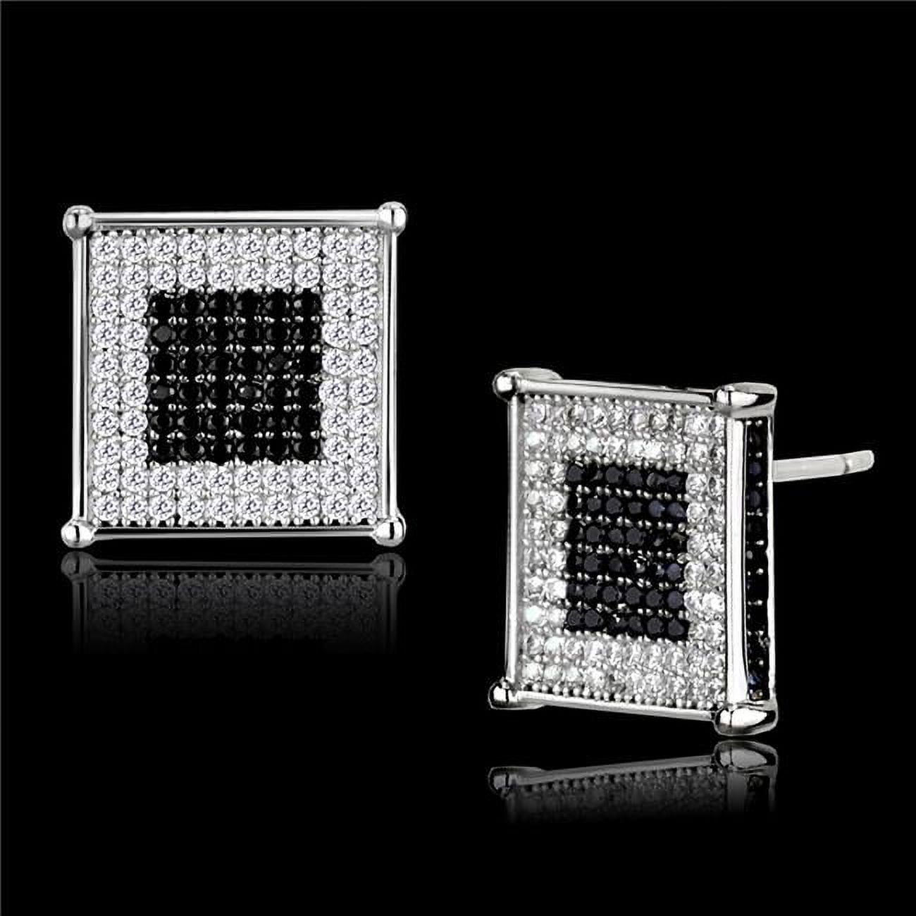 Women Rhodium & Ruthenium 925 Sterling Silver Earrings with AAA Grade CZ in Black Diamond