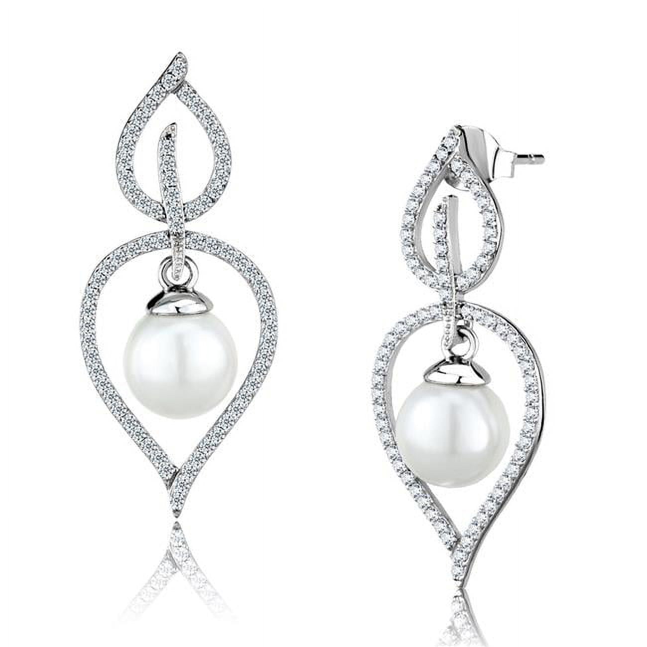 TS510 Women Rhodium 925 Sterling Silver Earrings with Semi-Precious in White