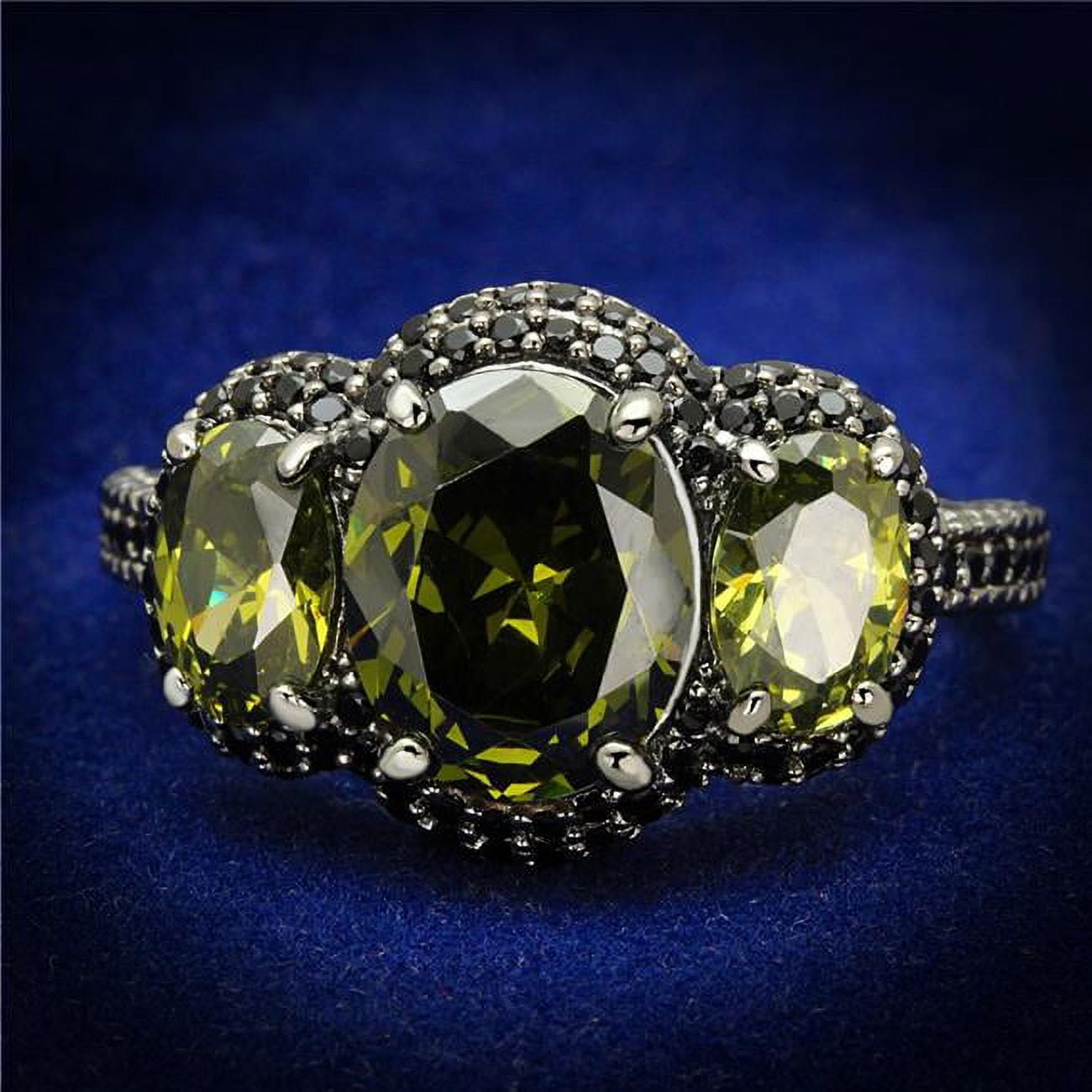 TS547-7 Women Ruthenium 925 Sterling Silver Ring with AAA Grade CZ in Olivine - Size 7