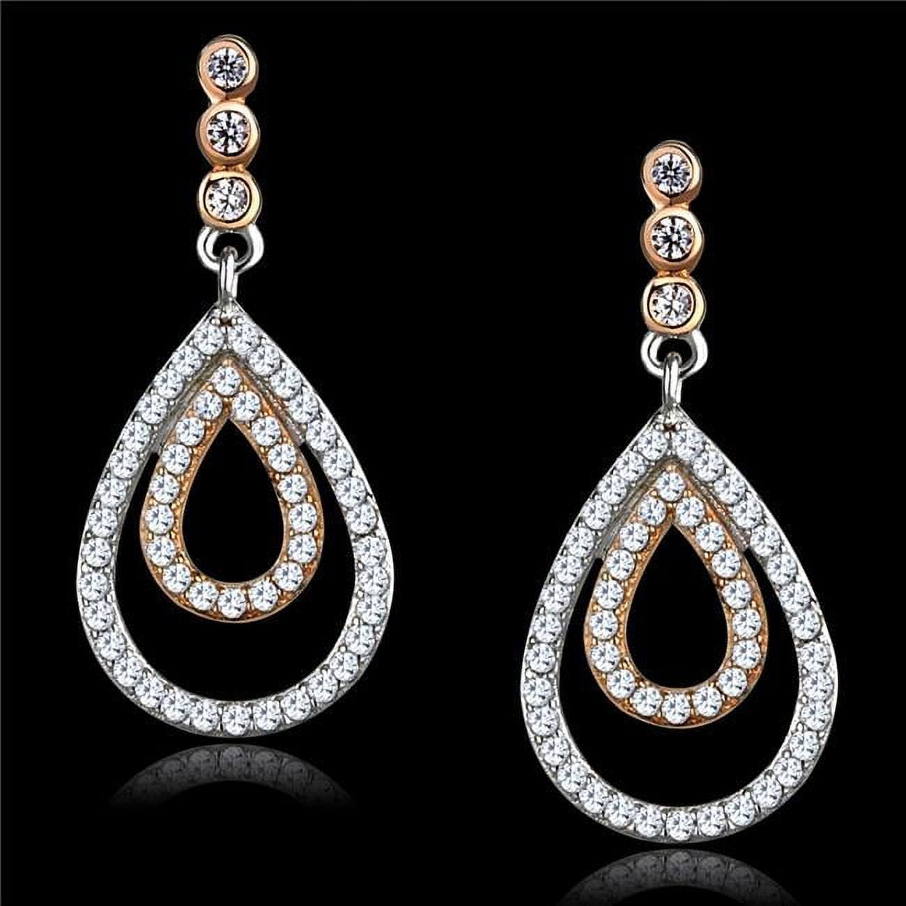 TS548 Women Rose Gold & Rhodium 925 Sterling Silver Earrings with AAA Grade CZ in Clear