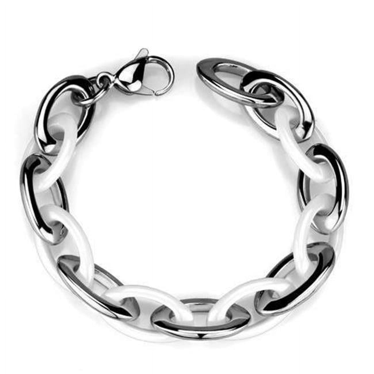 Picture of Alamode 3W1008-8.25 Women High Polished Stainless Steel Bracelet with Ceramic in White - 8.25 in.
