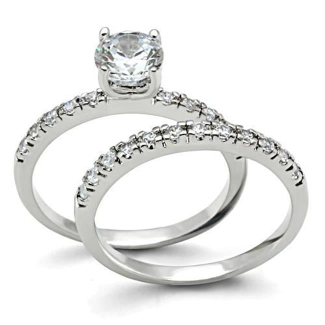 Women Rhodium Brass Ring with AAA Grade CZ in Clear - Size 7