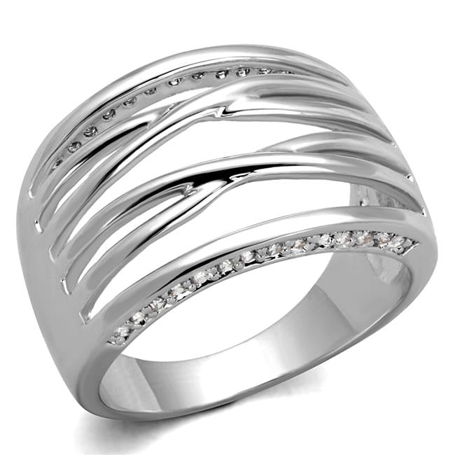 Women Rhodium Brass Ring with AAA Grade CZ in Clear - Size 7