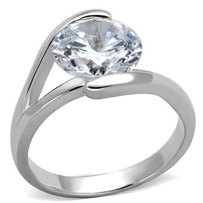 Women Rhodium Brass Ring with AAA Grade CZ in Clear - Size 7