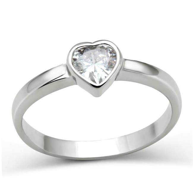 Women Rhodium Brass Ring with AAA Grade CZ in Clear - Size 9