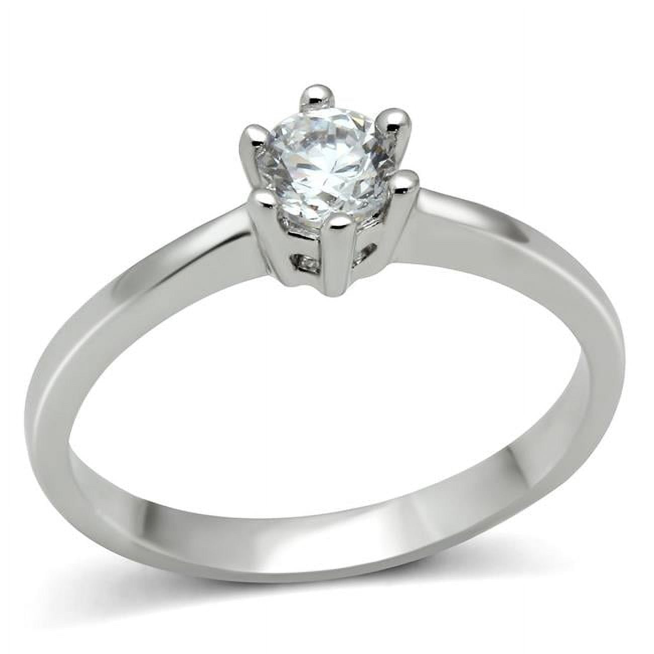 Women Rhodium Brass Ring with AAA Grade CZ in Clear - Size 7