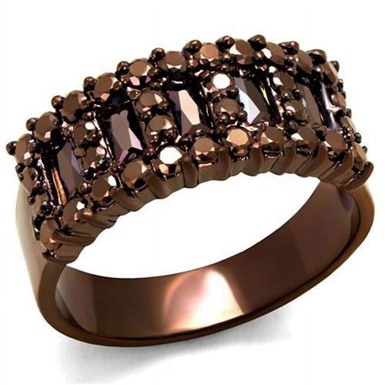 Women IP Coffee Light Brass Ring with AAA Grade CZ in Light Coffee - Size 10