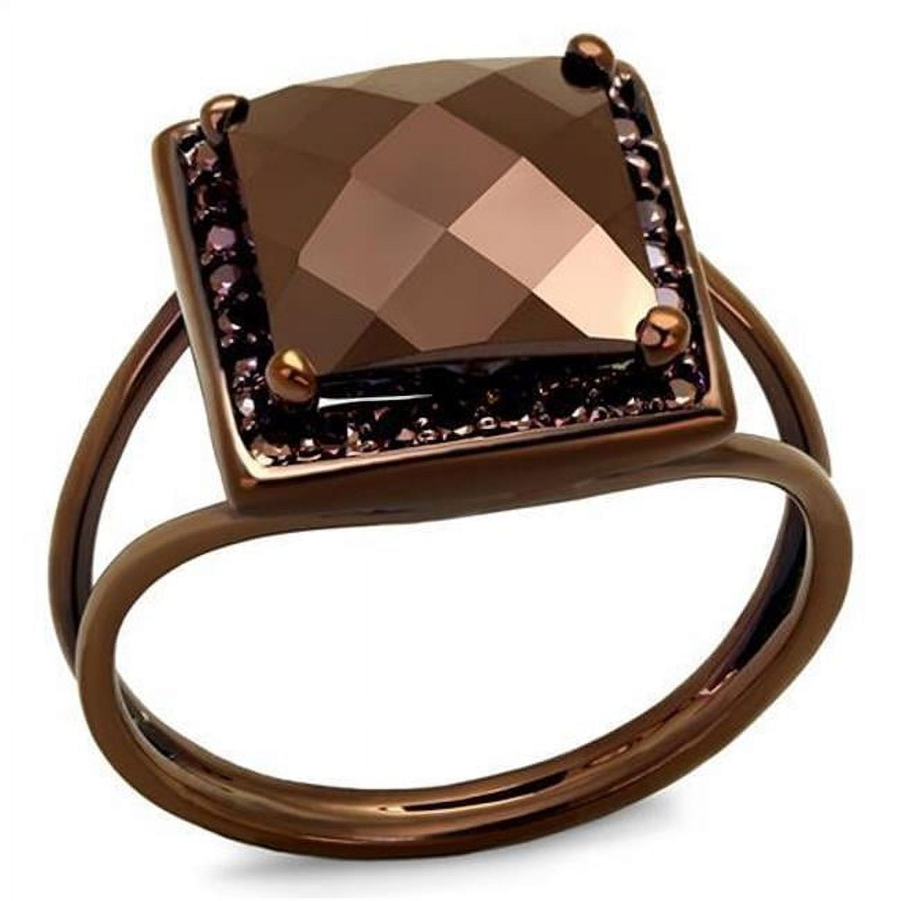 Women IP Coffee Light Brass Ring with AAA Grade CZ in Light Coffee - Size 9