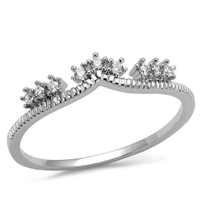 Women Rhodium Brass Ring with AAA Grade CZ in Clear - Size 5