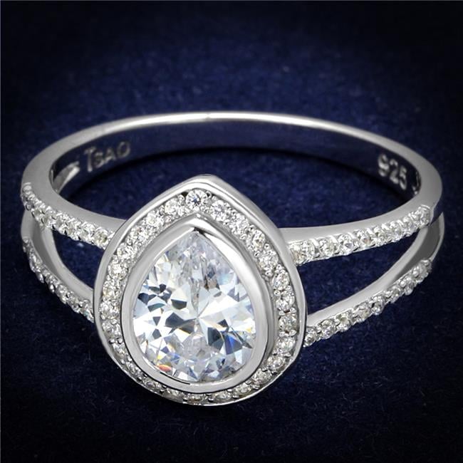 TS465-8 Women Rhodium 925 Sterling Silver Ring with AAA Grade CZ in Clear - Size 8