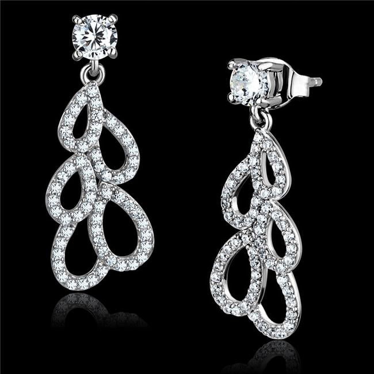 TS496 Women Rhodium 925 Sterling Silver Earrings with AAA Grade CZ in Clear