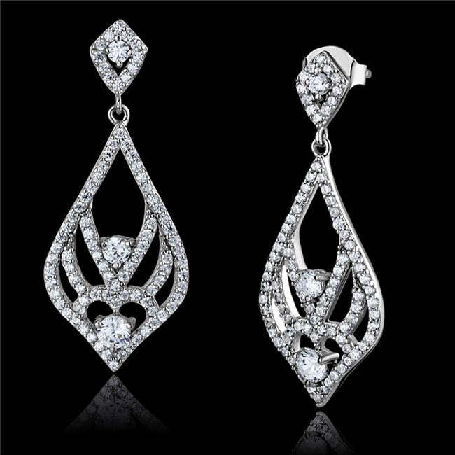 TS497 Women Rhodium 925 Sterling Silver Earrings with AAA Grade CZ in Clear