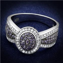 TS523-5 Women Rhodium & Ruthenium 925 Sterling Silver Ring with AAA Grade CZ in Amethyst - Size 5