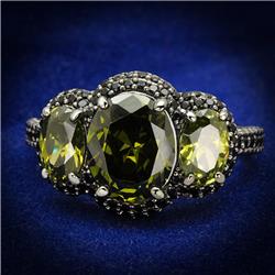 Picture of Alamode TS547-9 Women Ruthenium 925 Sterling Silver Ring with AAA Grade CZ in Olivine - Size 9
