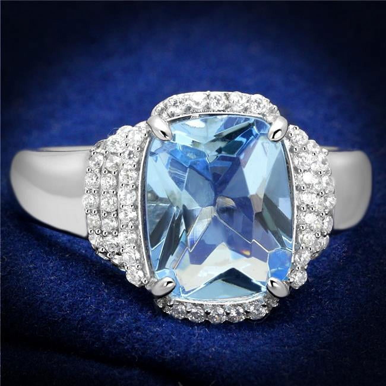 TS562-5 Women Rhodium 925 Sterling Silver Ring with Synthetic in Light Sapphire - Size 5