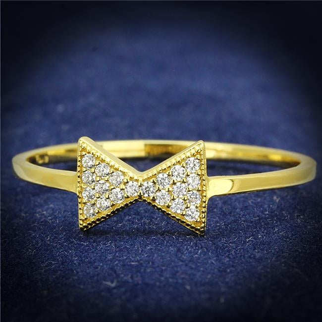 Women Gold 925 Sterling Silver Ring with AAA Grade CZ in Clear - Size 8