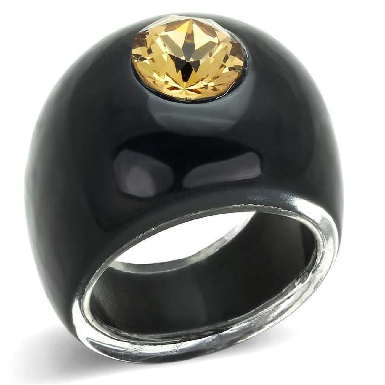 Women Resin Ring with Top Grade Crystal in Light Smoked - Size 9