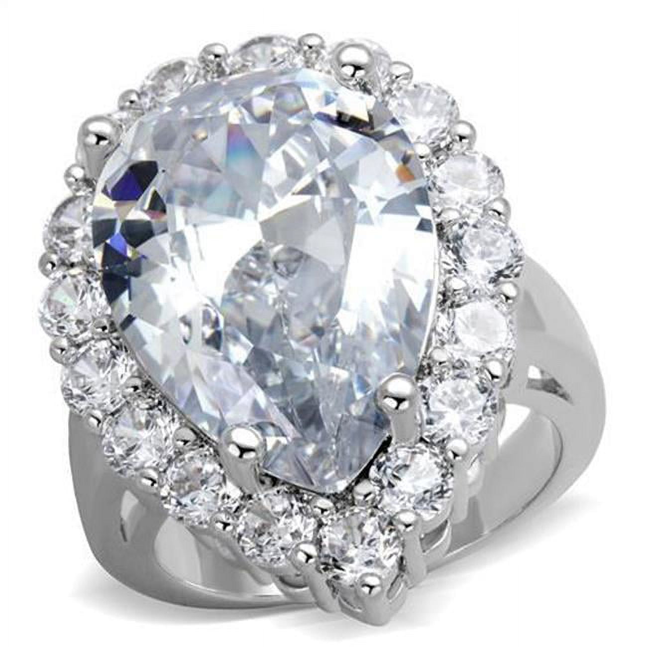 Women Rhodium Brass Ring with AAA Grade CZ in Clear - Size 7