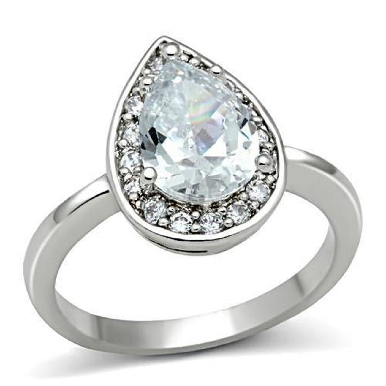 Women Rhodium Brass Ring with AAA Grade CZ in Clear - Size 8