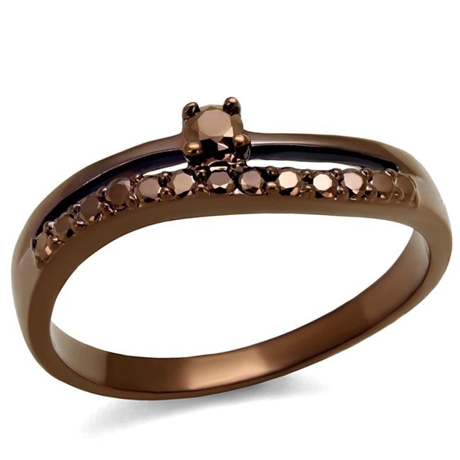 Women IP Coffee Light Brass Ring with AAA Grade CZ in Light Coffee - Size 5