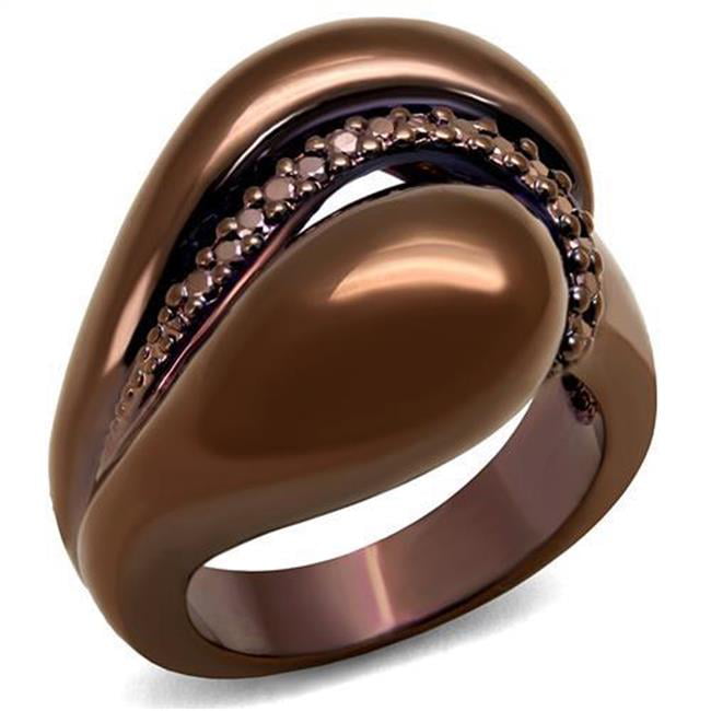 Women IP Coffee Light Brass Ring with AAA Grade CZ in Light Coffee - Size 8