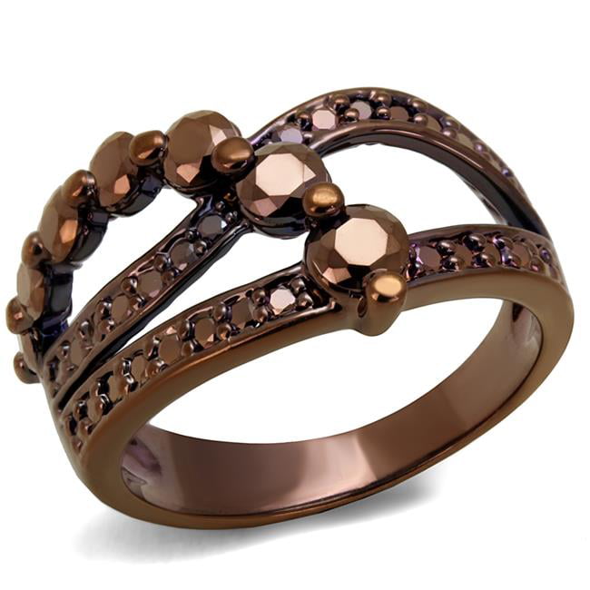 Women IP Coffee Light Brass Ring with AAA Grade CZ in Light Coffee - Size 7