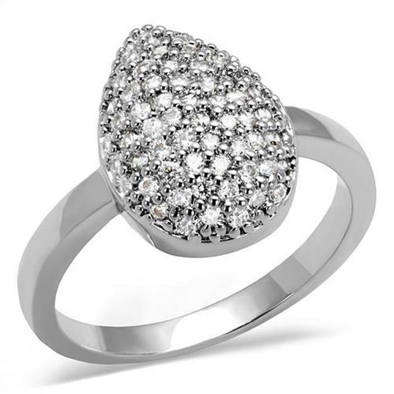 Women Rhodium Brass Ring with AAA Grade CZ in Clear - Size 5